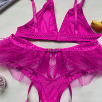 Feather Perspective Garter Ladies Underwear Set