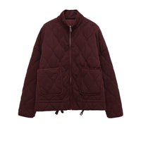 Womens Solid-Color Cotton Coat For FallWinter With Lacing
