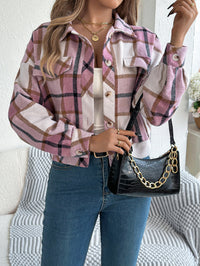 European & American Casual Plaid Faux Pocket Long Sleeve Wool Jacket