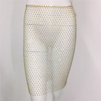 Women's Grid Drill See-Through Hip Short Skirt