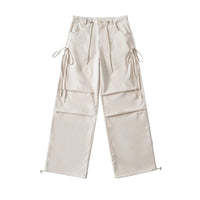 Lace-up Loose-fit Slimming Straight-leg Wide-leg Casual Pants