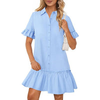 Women's Solid Color Loose And Versatile Button-up Shirt Dress