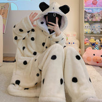 Coral Velvet Pajamas Female Long Velvet Lining Thickened Loungewear Suit