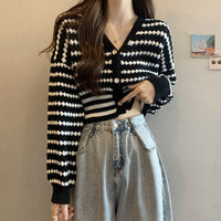 French Style Classic Style Cardigan Knitted Short Striped Sweater