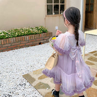 Girls Summer Bow Back Sequined Princess Dress