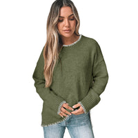 Simple Commute Leisure Pullover Trim Round Neck Knitted Sweater