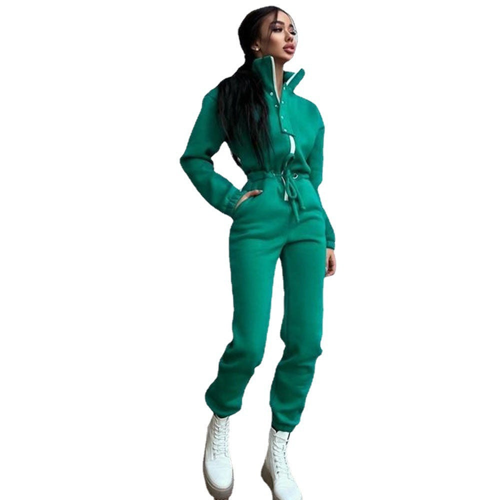 Stand-up Collar Cinched European And American Leisure Jumpsuit