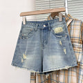 Plus-size High-waisted Ripped Denim Shorts For Women