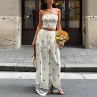 Bohemian Ice-silk Linen Tube Top And Wide-leg Pants