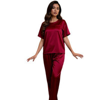 Amazon Ice Silk Pajamas Women's Summer Short-Sleeve Long-Pants Loungewear Loose Casual Set
