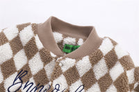 Rhombus Plaid Lambswool Warm And Loose Cotton-padded Coat