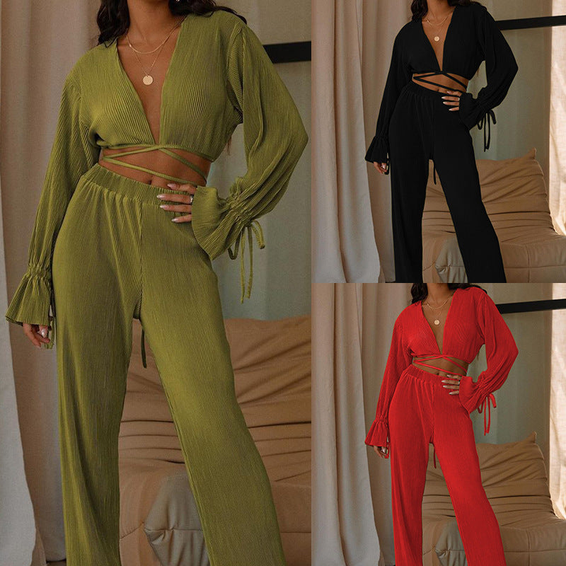 Women's Clothing Solid Color And V-neck Fashion Suit