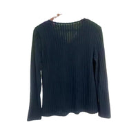 Womens V-neck Lace-button Solid-color Slim-fit Fashion Long-sleeve Top