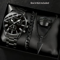 Mens Quartz Watch Necklace  Bracelet And Ring 4-Piece Set