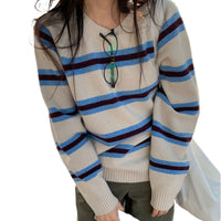 Striped Contrast Color Round Neck Pullover All-matching Knitwear Sweater