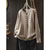 Women's Cotton Knitted Cardigan With Color Buckle Fashion Loose