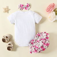 Letter Printed Romper Floral Skirt Headrope Three Piece Set