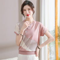 Knitted Western-style Short-sleeve T-shirt For Middle-aged And Elderly Elegant