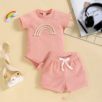 Rainbow Print Short Sleeve Shorts Multicolor
