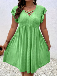 Womens V-neck Hollow-out Short-Sleeve Blouse Dress