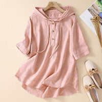 Find-a-Bargain Jacquard Embroidered Cotton-Linen Shirt For Women Summer