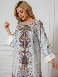 Elegant Floral Print Long Sleeve Abaya Dress