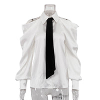 Women's Long-sleeve Lapel Shirt With Tie