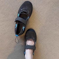 Womens Vintage Leather Thick-Soled Low-Top Velcro Mary Jane Shoes