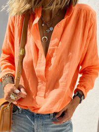 Casual Loose And Stylish Long Sleeves Cotton And Linen Solid Color Retro Button Pullover Shirt