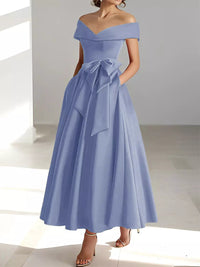 Satin Gown New Style Banquet Dress Off-shoulder Midi Length