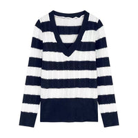 Womens Vneck Striped Sweater