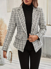 Plaid Pattern Blazer Elegant Plaid Double Button Blazer