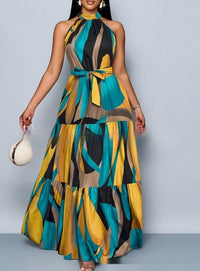 All Over Print Halterneck Dress With A Belt