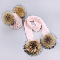 Children's Double Hair Ball Woolen Hat Scarf Set