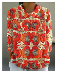 Loose Printed Crew Neck Casual Plus Size Women's Shirt