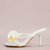 White Flower Decorative Flip-toe Square Toe High Heel Sandals
