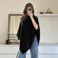 Shawl-Neck Sweater Irregular Wool Knitted Cape