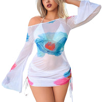 Mesh Long-sleeve Flared-sleeve Short Skirt
