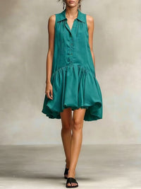 Single- Breasted Shirt Collar Ruffled Dress