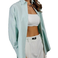 Womens Loose-fitting Plus-size Striped Shirt