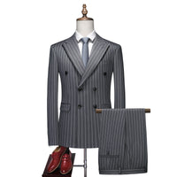 Casual DoubleBreasted Striped Suit Set
