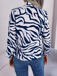 Women's Elegant Color Block Stripe Tie Waist Lantern Sleeve Chiffon Top
