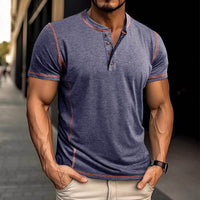 Short Sleeve Polo Shirt With Button Men's Summer Solid Color Tops