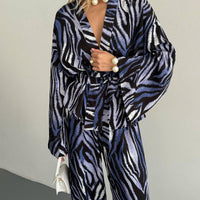Printed Loose And Cozy Long-Sleeve Pajama Set With Pants For Women