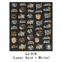 3D Adhesive Nail Sticker Laser Golden Maple Leaf Letter Fan