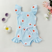 Summer Infant Toddler Flower Print Sleeveless Romper Butterfly Baby Bodysuit Shorts Three-piece Set