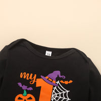 Boys' Black Round Neck Long Sleeve Letter Printed Romper Purple Printed Trousers Infant Children's Suit