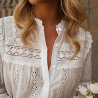 Resort-Style Solid-Color Hollow-Out Embroidered Womens Top