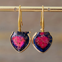 Cross-border Bestseller Natural Stone Earrings Heart-shaped Edging Colorful Imperial Stone Pendant Earrings High-end Texture Elegant