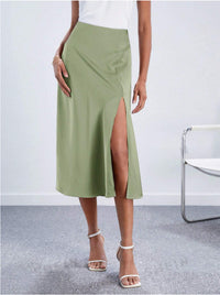 High-waist Satin Skirt, Slit Long Skirt, Satin Midi Skirt, Spring New Style